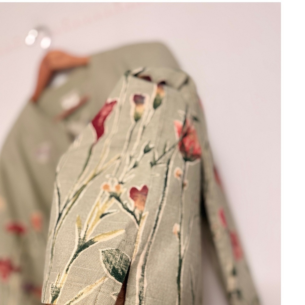 Coldwater Creek Jacket XL Green Floral Cotton Linen Blend Cottagecore Boho Art - Picture 6 of 10